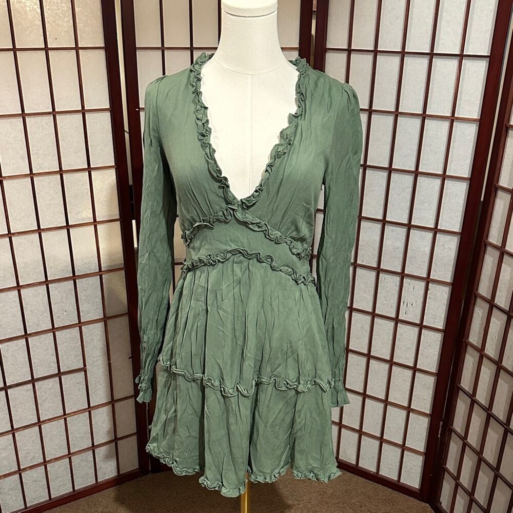 Miami Olive Long Sleeve Ruffle Dress